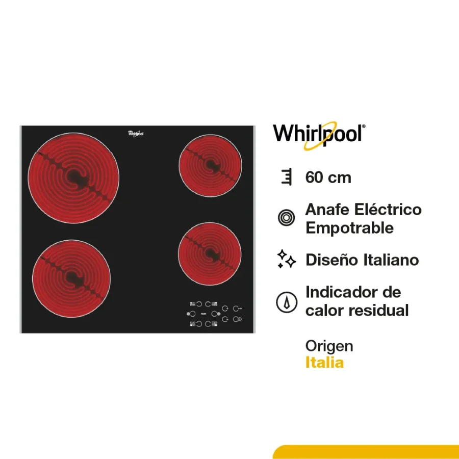 ANAFE ELECTRICO WHIRLPOOL VITROCERAMICO  AKT8090LX - OUTLET PREMIUM