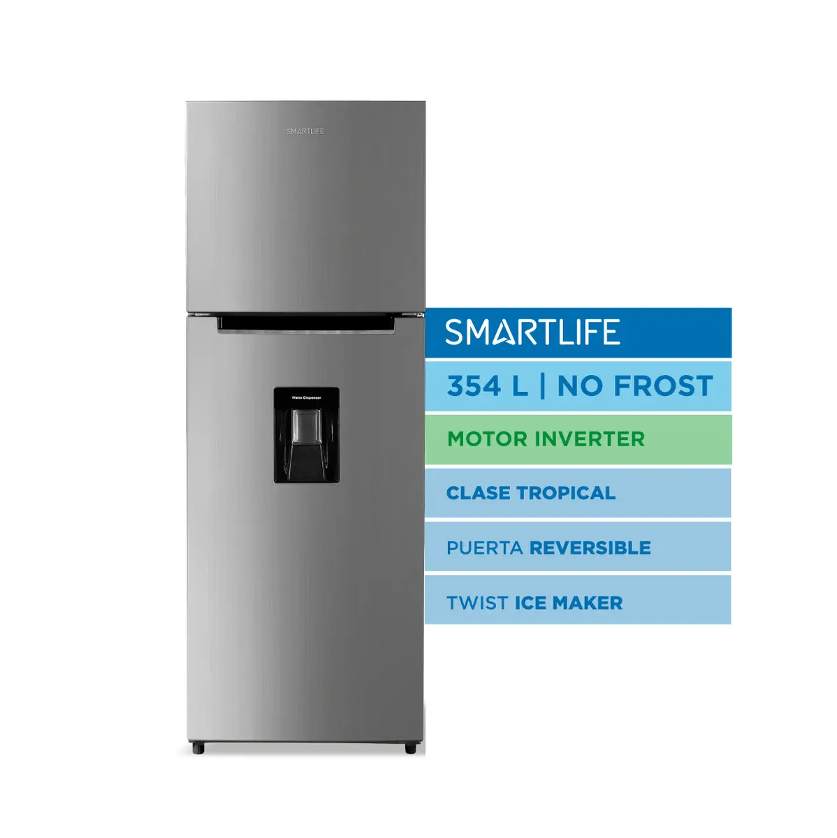 HELADERA SMART LIFE C/FREEZER TOP MOUNT, NO FROST, 354LTS INOX C/DISP, INVERTER – RFN370SDINV OUTLET PREMIUM