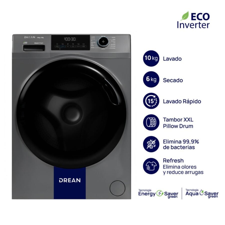 Lavasecarropas DREAN Ecoinverter 10 + 6 Kg Gris - LSCDR1006SG0