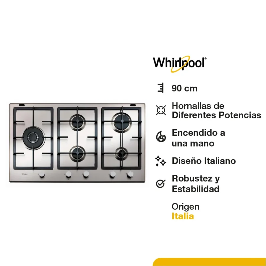 ANAFE A GAS WHIRLPOOL EMPOTRABLE GMA9522IX 60CM OUTLET PREMIUM