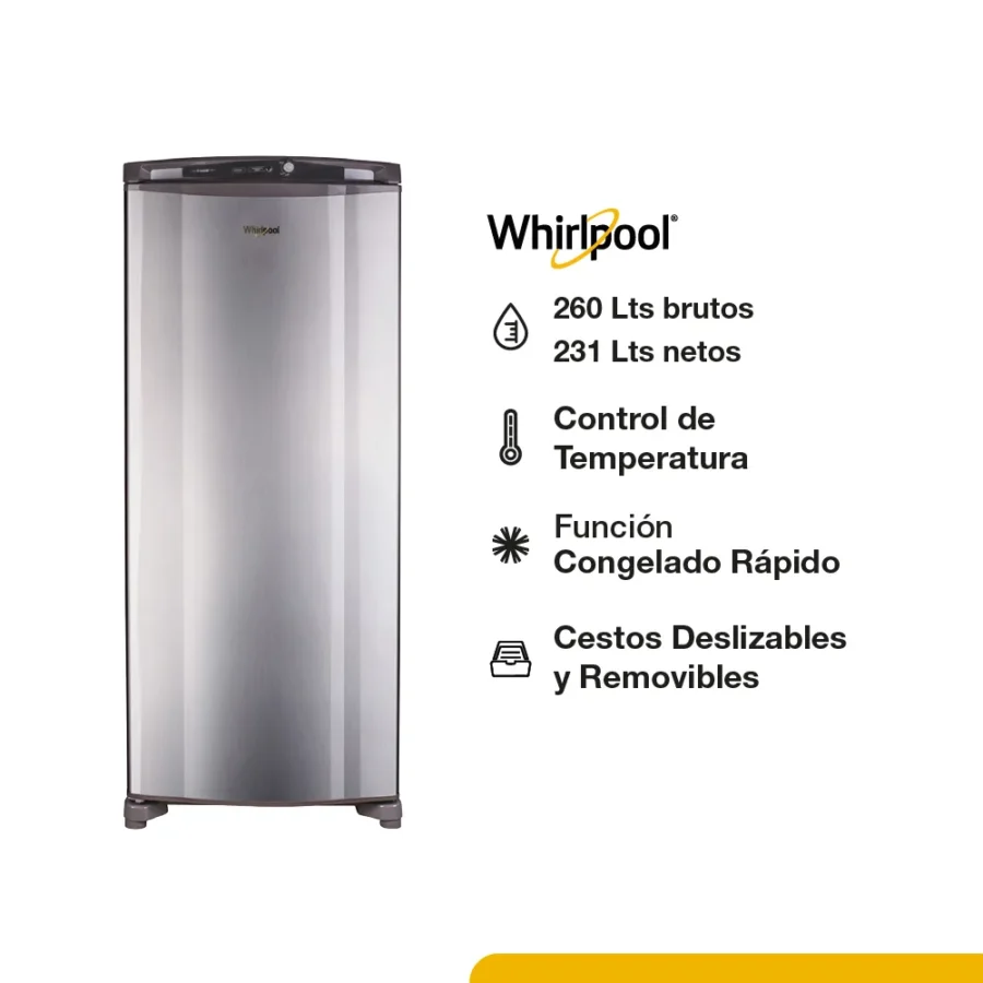 FREEZER VERTICAL WHIRLPOOL ACERO WVU26MK OUTLET PREMIUM