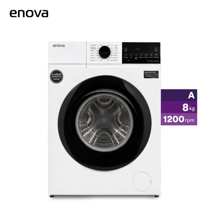 Lavarropas Enova carga frontal 8 kg Blanco - LNV-LE08F12-BL