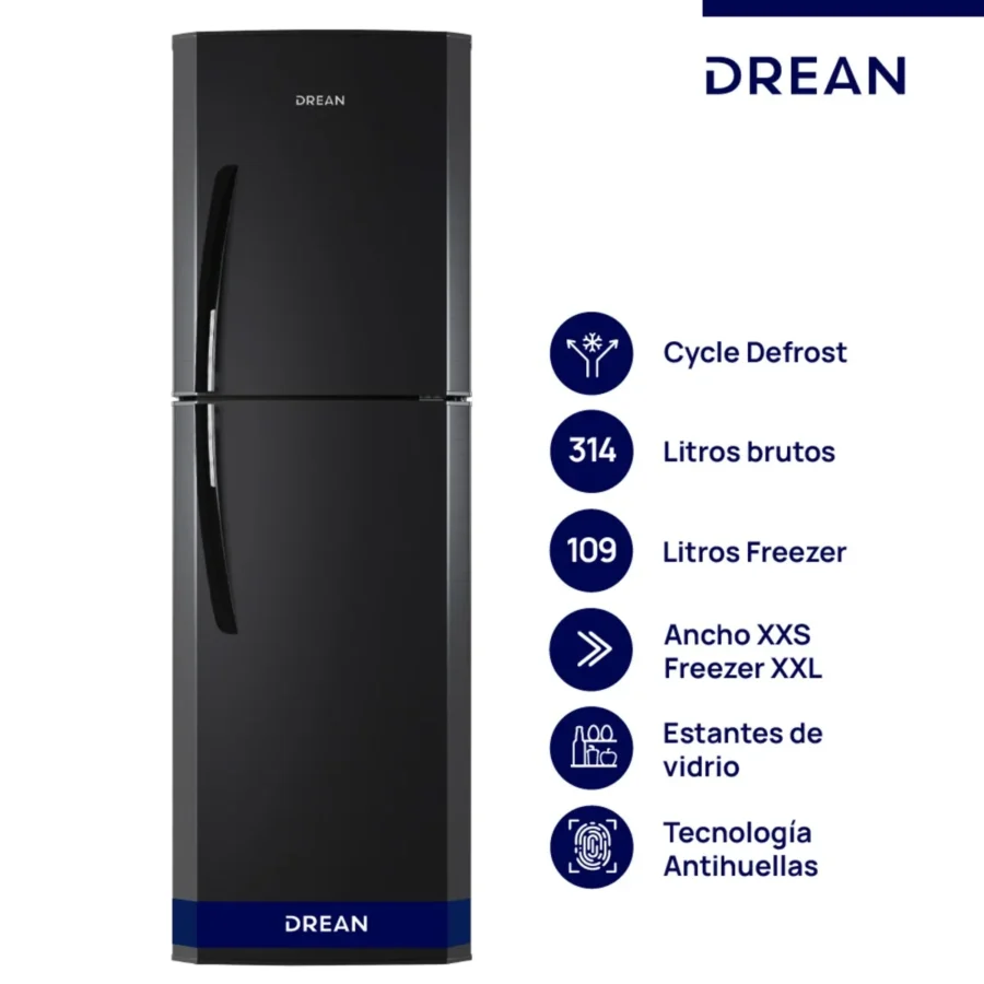 Heladera DREAN con freezer Cíclica 314 L Black Steel - HDR320F50N OUTLET PREMIUM